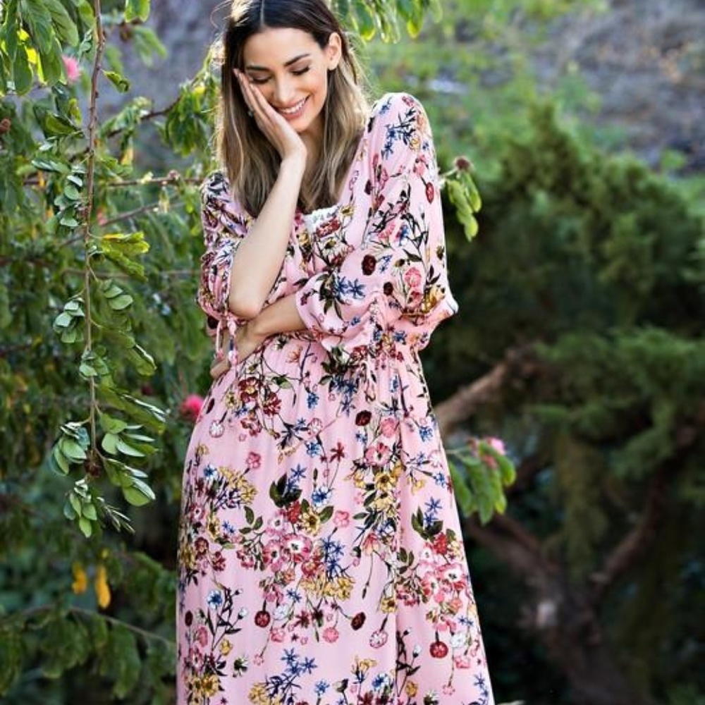 Shirred and Tie Sleeve Wrap Dress